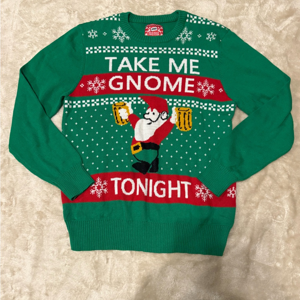 NWT Take Me Gnome Tonight Ugly Christmas Sweater Gnome Beer Funny Holiday‎ Green - Picture 4 of 8